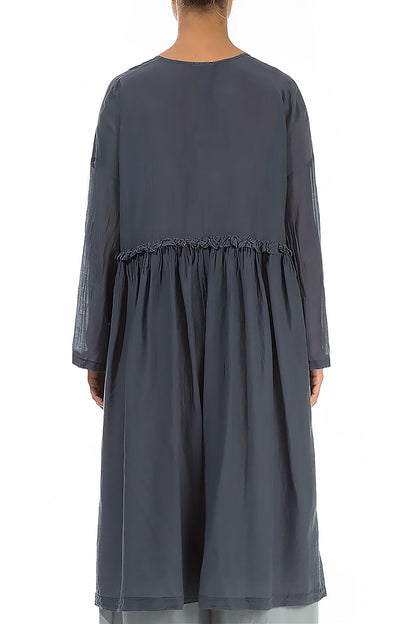 Flowy Buttoned Graphite Silk Cotton Jacket 2