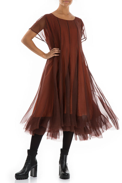 Flowy Rust Silk Chiffon Dress