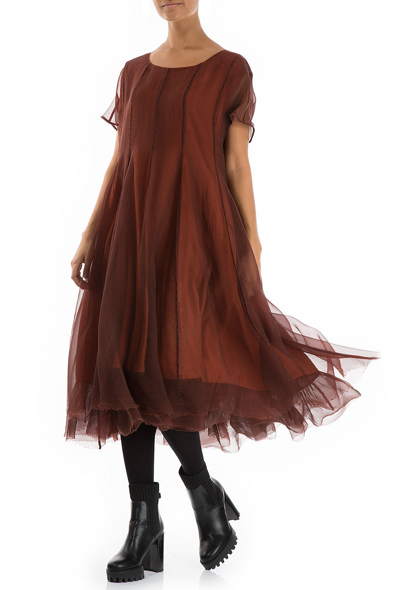 Flowy Rust Silk Chiffon Dress