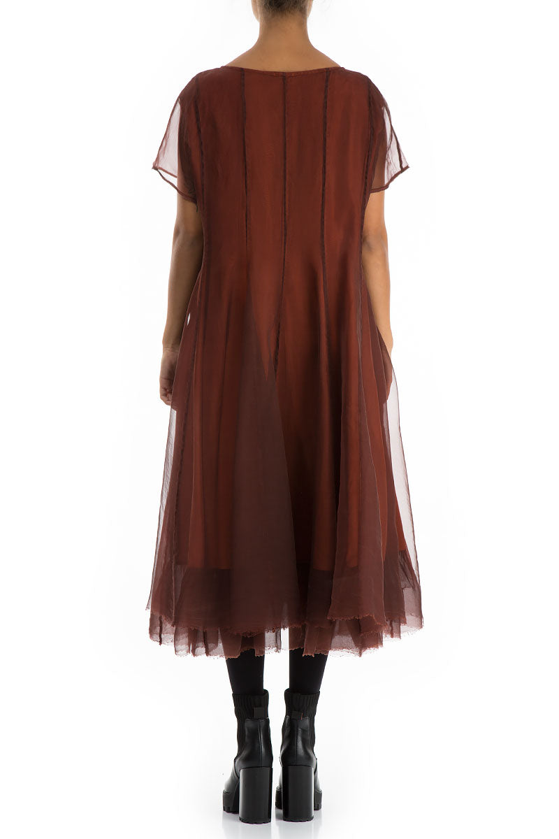 Flowy Rust Silk Chiffon Dress