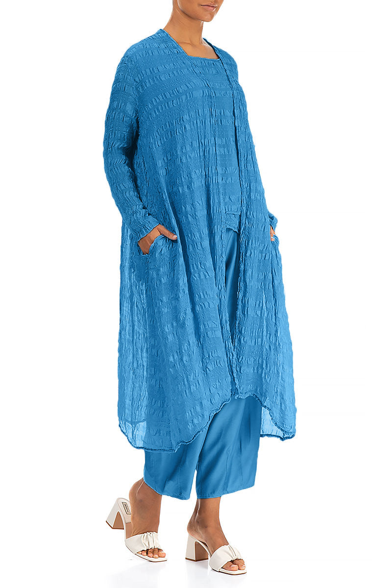 Flowy Cobalt Blue Light Silk Jacket 4