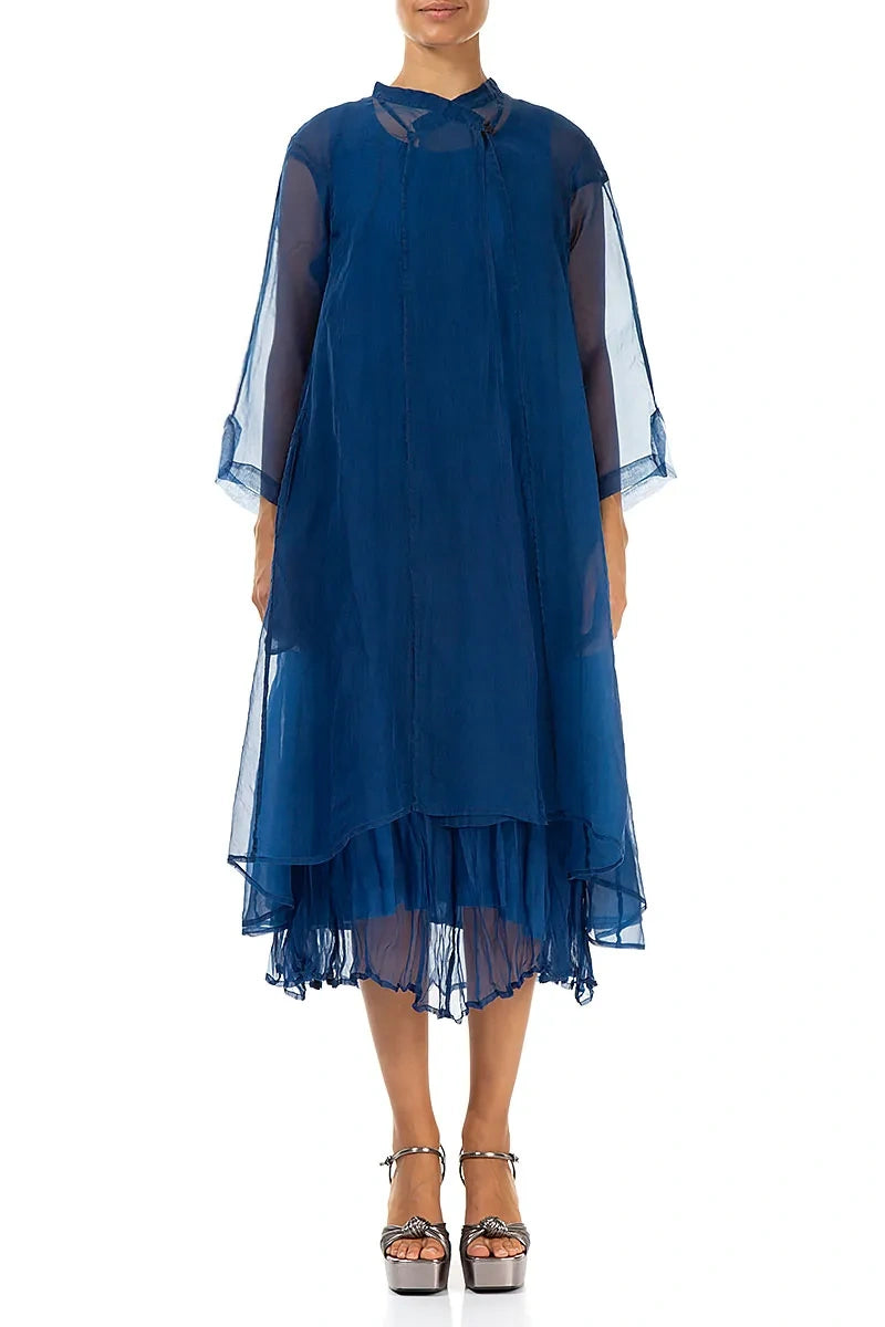 Flowy Cobalt Blue Silk Chiffon Jacket 1