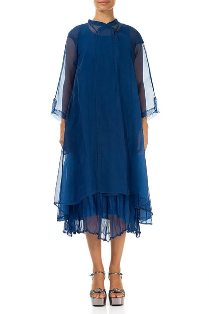 Flowy Cobalt Blue Silk Chiffon Jacket 1