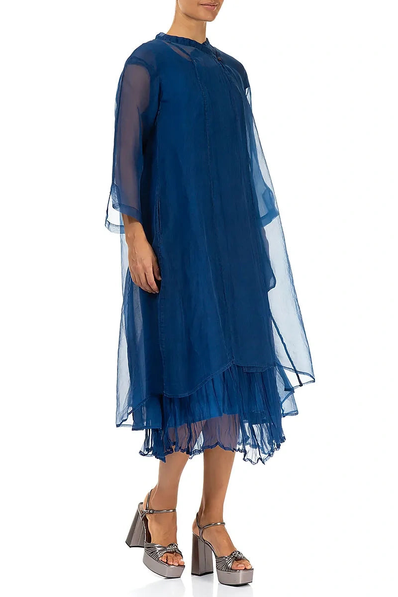 Flowy Cobalt Blue Silk Chiffon Jacket 3