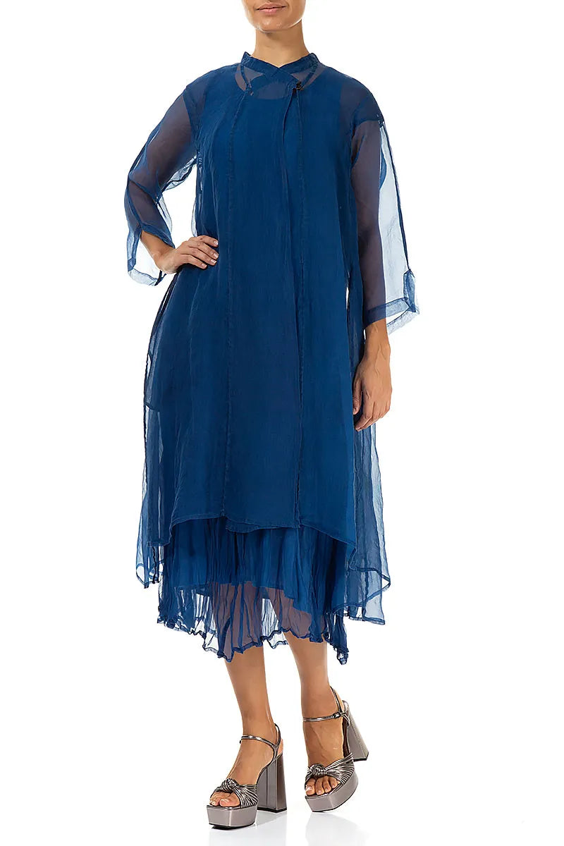 Flowy Cobalt Blue Silk Chiffon Jacket 4