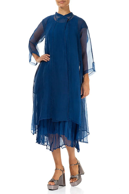 Flowy Cobalt Blue Silk Chiffon Jacket 4