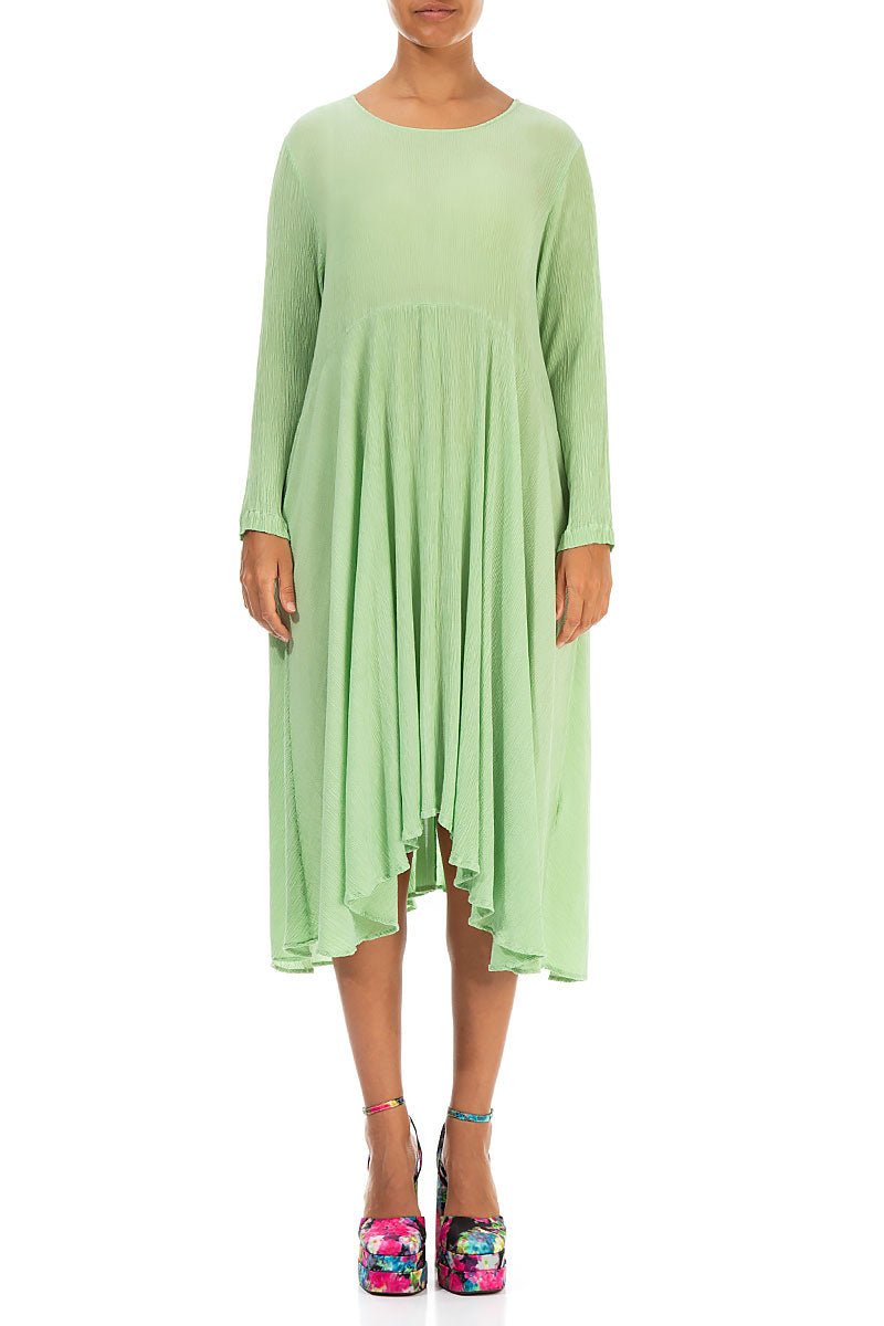 Flowy Crinkled Green Sorbet Silk Dress