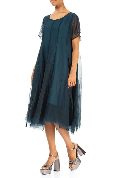 Flowy Dark Teal Silk Chiffon Dress