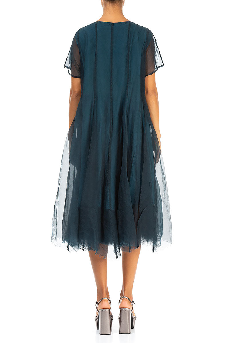 Flowy Dark Teal Silk Chiffon Dress