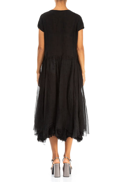 Flowy Dotty Black Silk Chiffon Dress