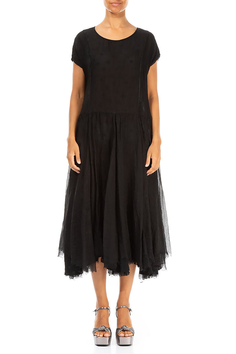 Flowy Dotty Black Silk Chiffon Dress