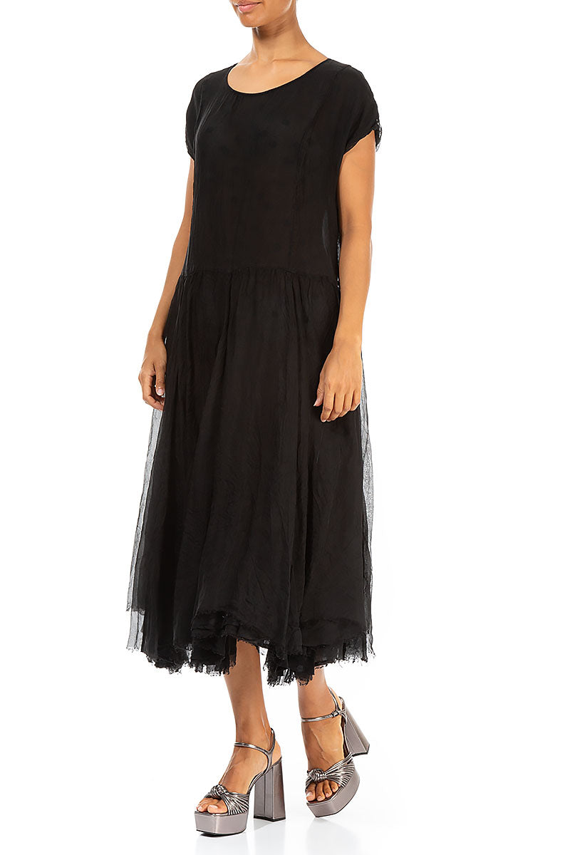 Flowy Dotty Black Silk Chiffon Dress