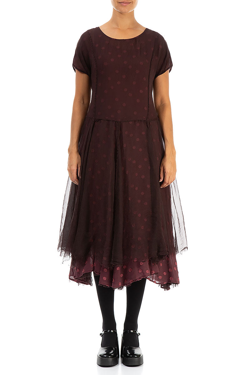 Flowy Dotty Burgundy Silk Chiffon Dress