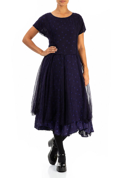 Flowy Dotty Royal Purple Silk Chiffon Dress 4