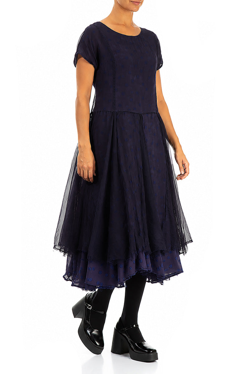 Flowy Dotty Royal Purple Silk Chiffon Dress 3