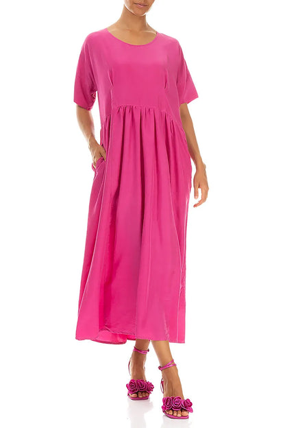 Flowy Fuchsia Pure Silk Dress 4