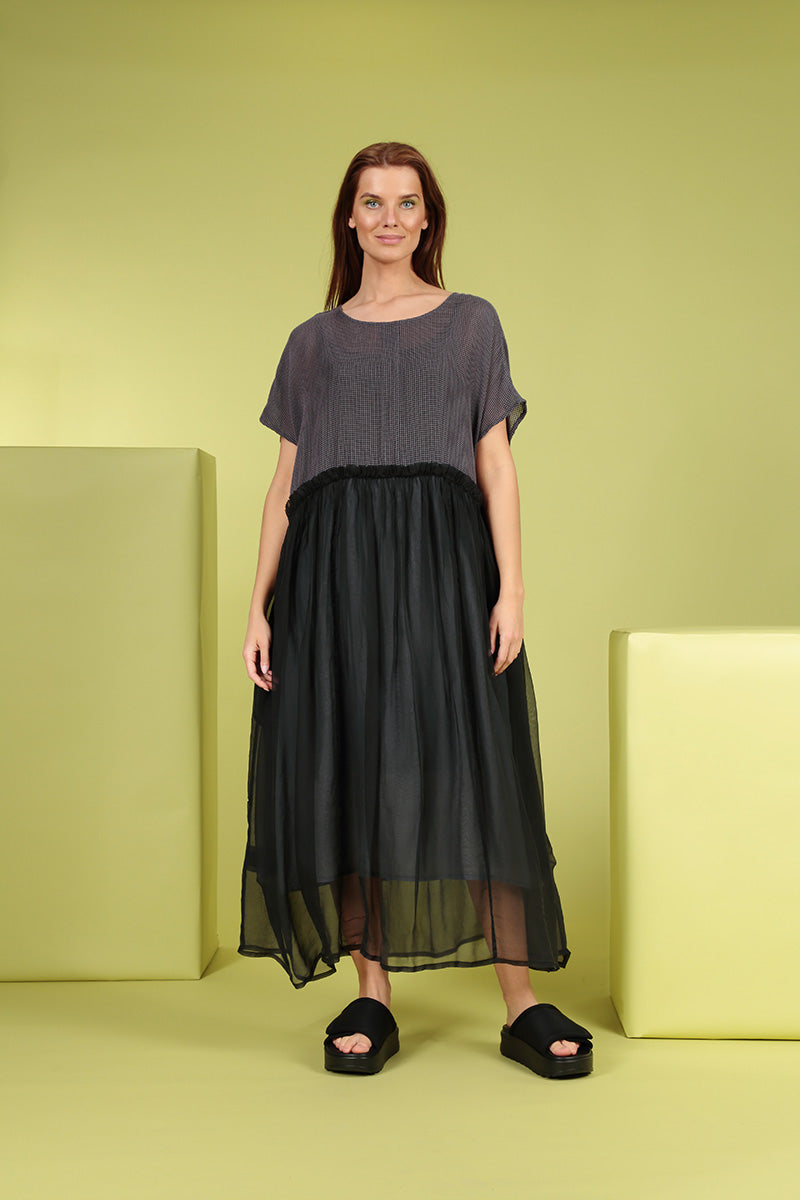 Flowy Graphite Mesh Silk Dress 7