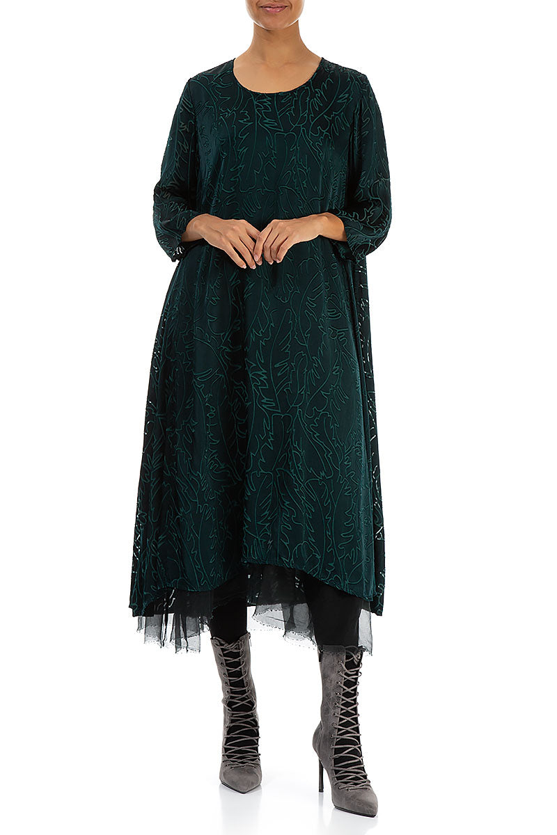 Flowy Hem Emerald Devoré Feather Silk Dress