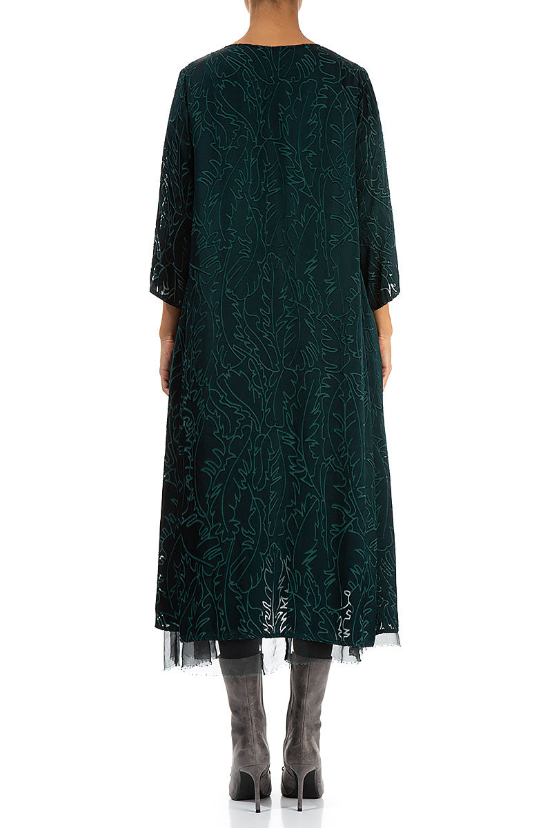 Flowy Hem Emerald Devoré Feather Silk Dress