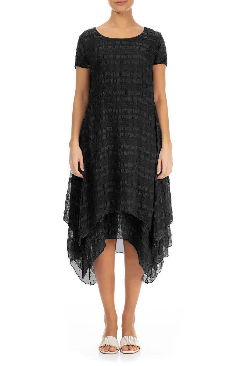 Flowy Layered Black Light Silk Dress 1