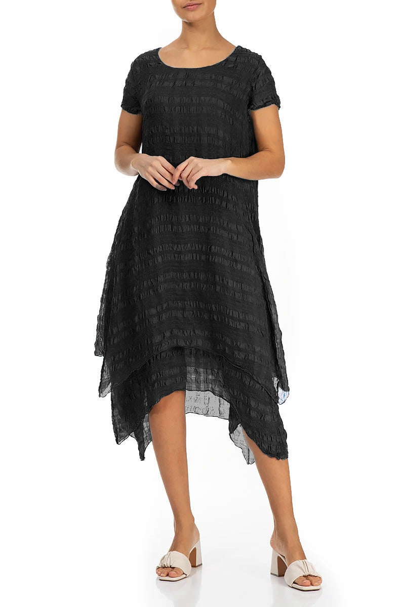 Flowy Layered Black Light Silk Dress 3
