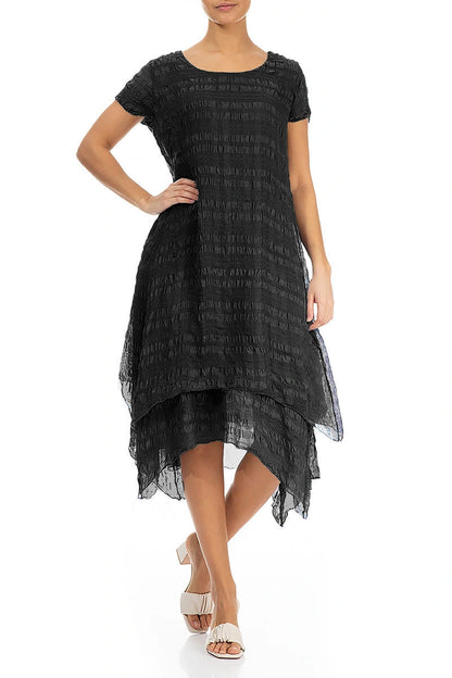 Flowy Layered Black Light Silk Dress 4