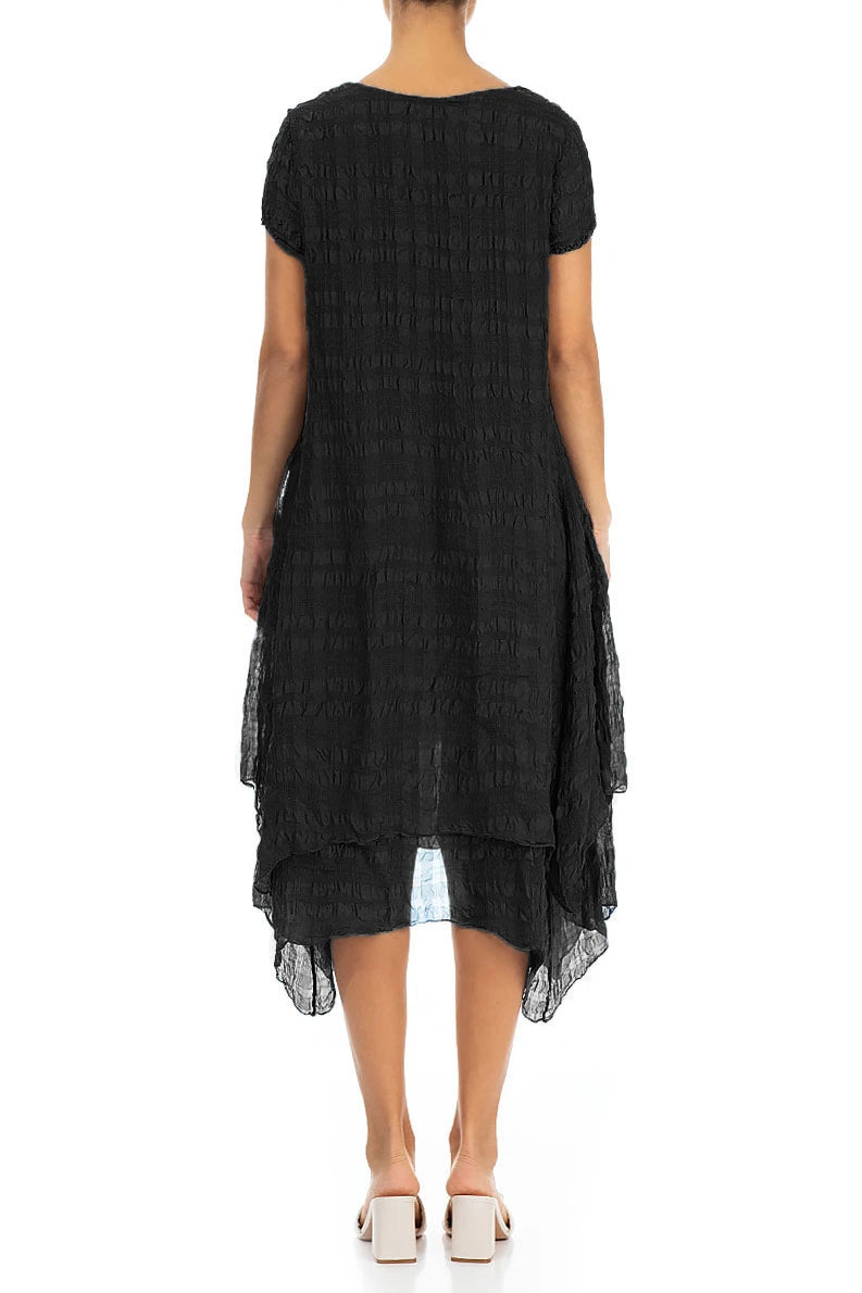 Flowy Layered Black Light Silk Dress 2