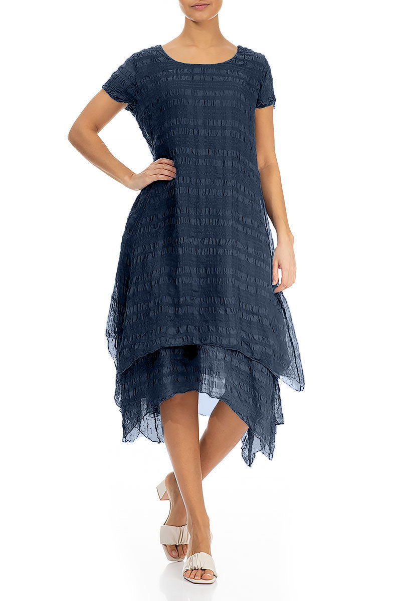 flowy layered dress Flowy Layered Navy Light Silk Dress – grizas.com