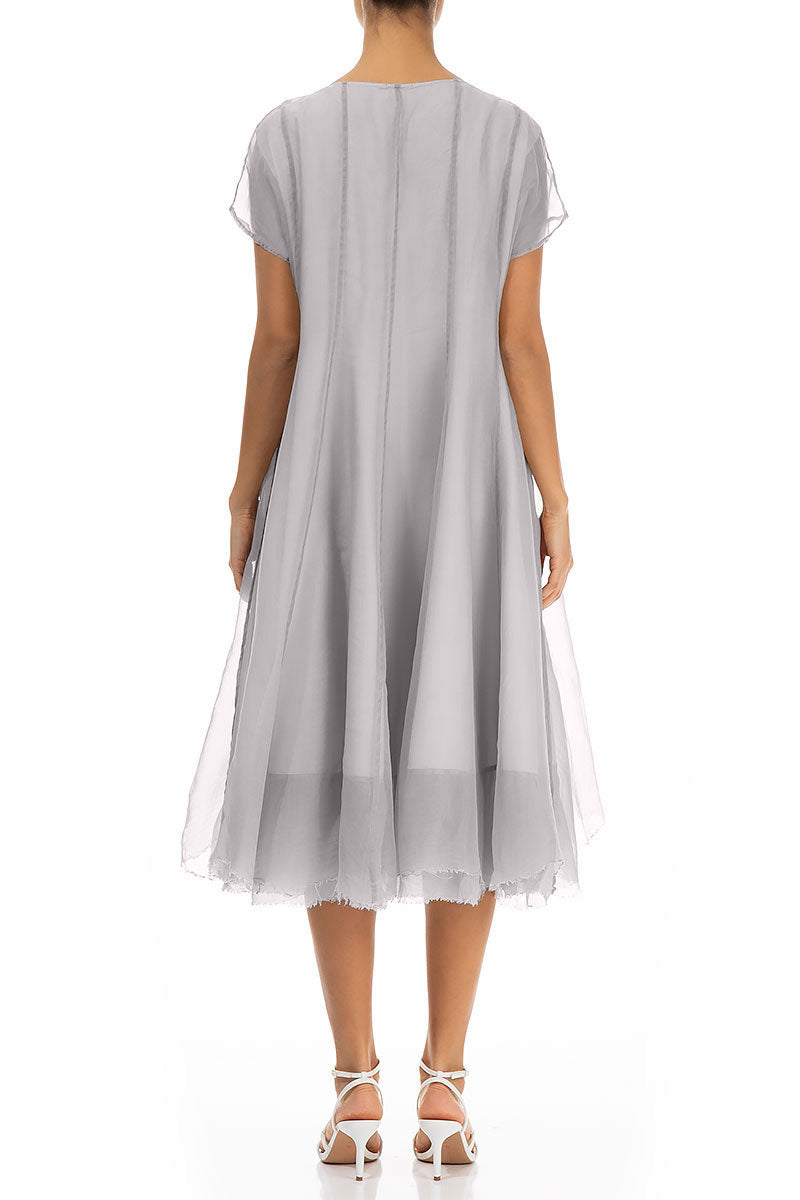 Flowy Lilac Grey Silk Chiffon Dress