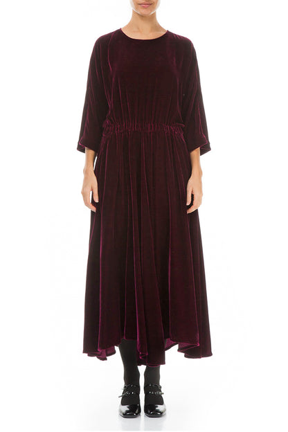 Flowy Magenta Silk Velvet Maxi Dress