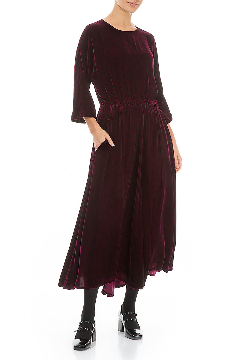 Flowy Magenta Silk Velvet Maxi Dress