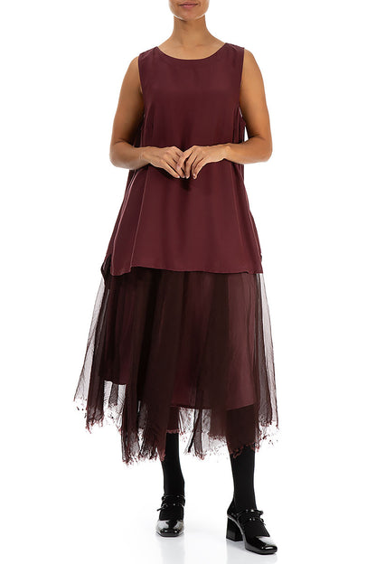 Flowy Merlot Silk Chiffon Skirt