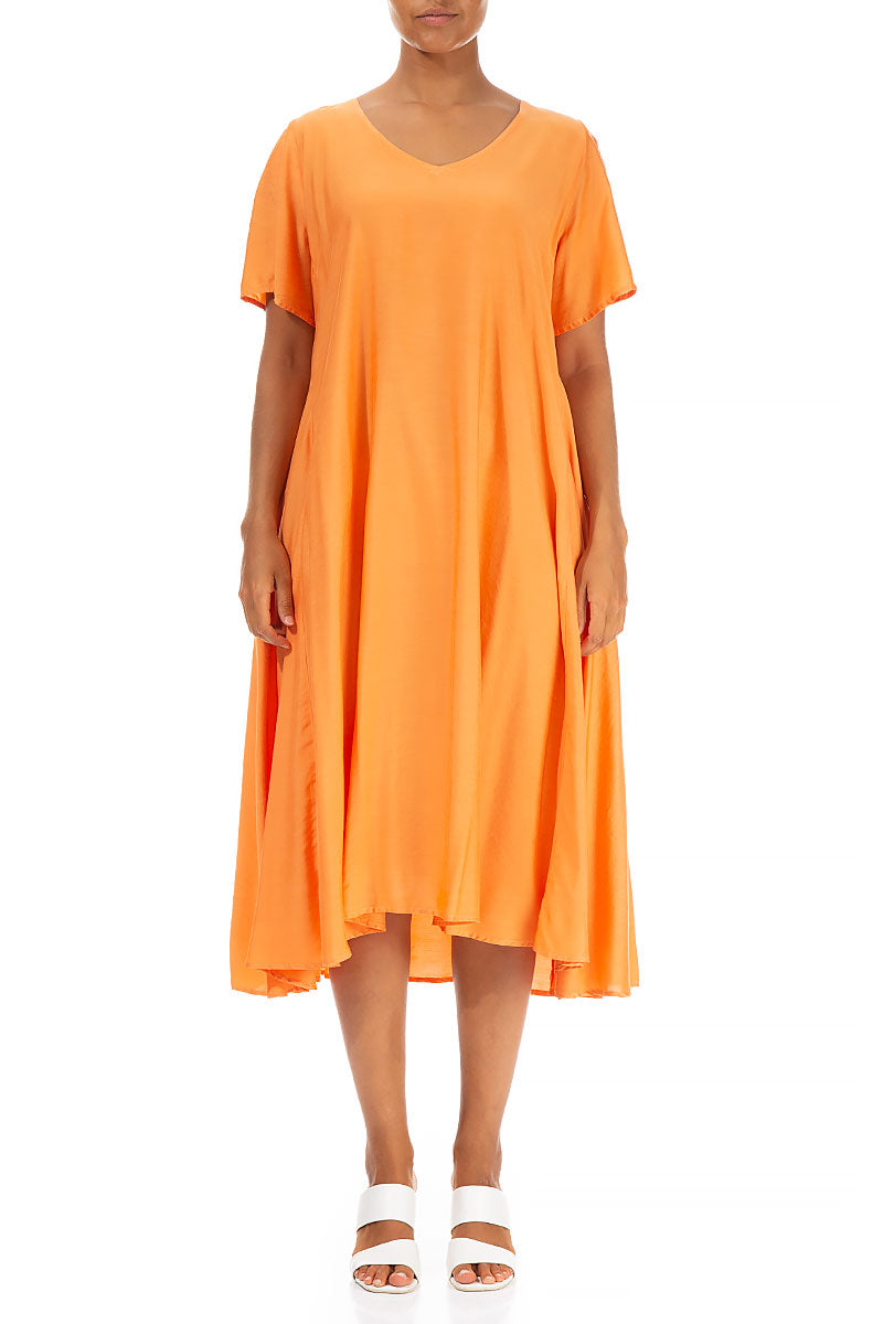 Flowy Neon Orange Silk Bamboo Dress