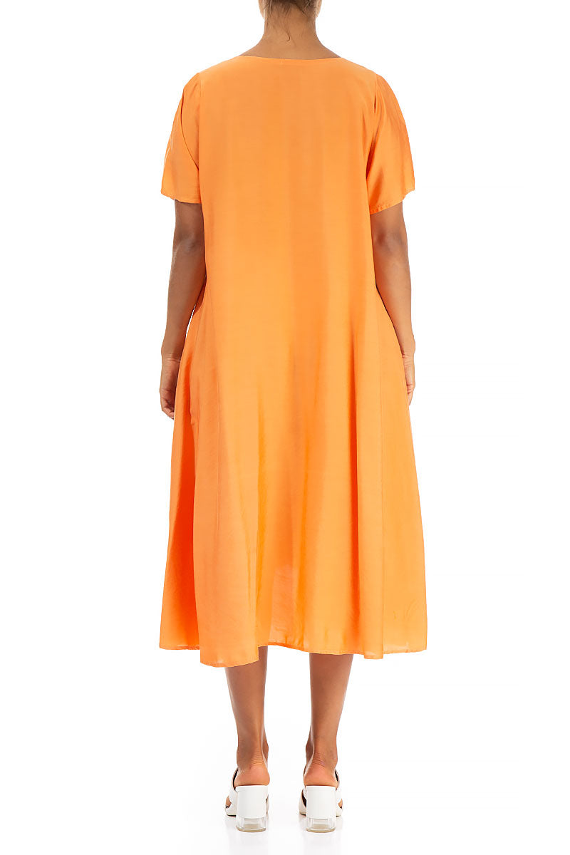 Flowy Neon Orange Silk Bamboo Dress