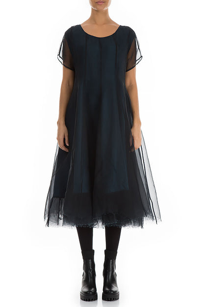 Flowy Denim Blue Silk Chiffon Dress