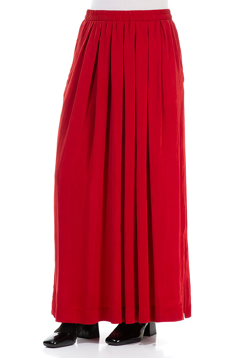 Flowy Red Silk Bamboo Maxi Skirt