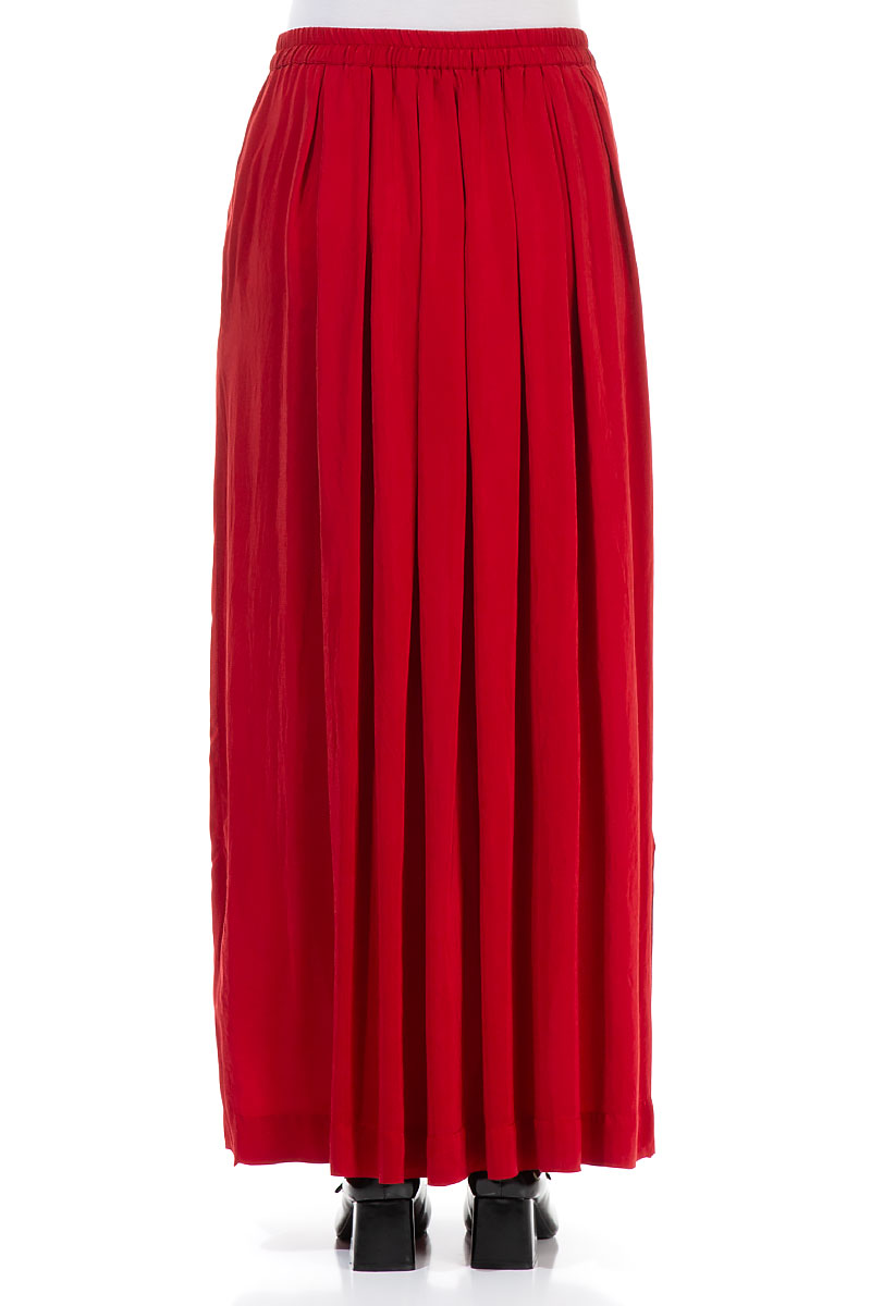 Flowy Red Silk Bamboo Maxi Skirt