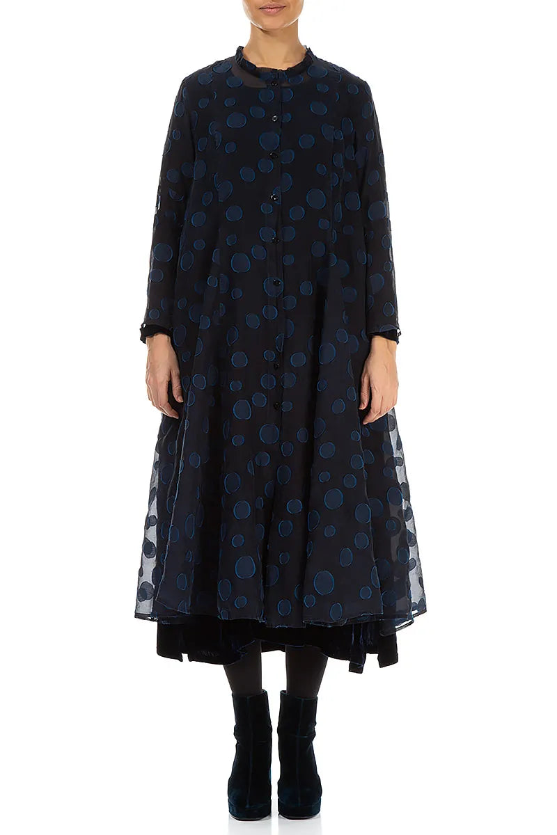 Flowy Royal Blue Bubbles Silk Jacket 1