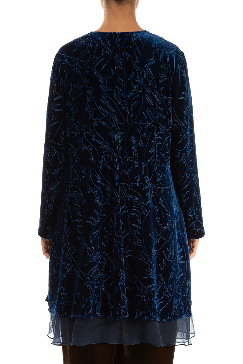 Flowy Silk Hem Azure Devoré Feather Silk Velvet Jacket