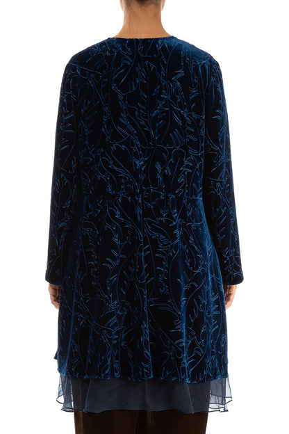 Flowy Silk Hem Azure Devoré Feather Silk Velvet Jacket