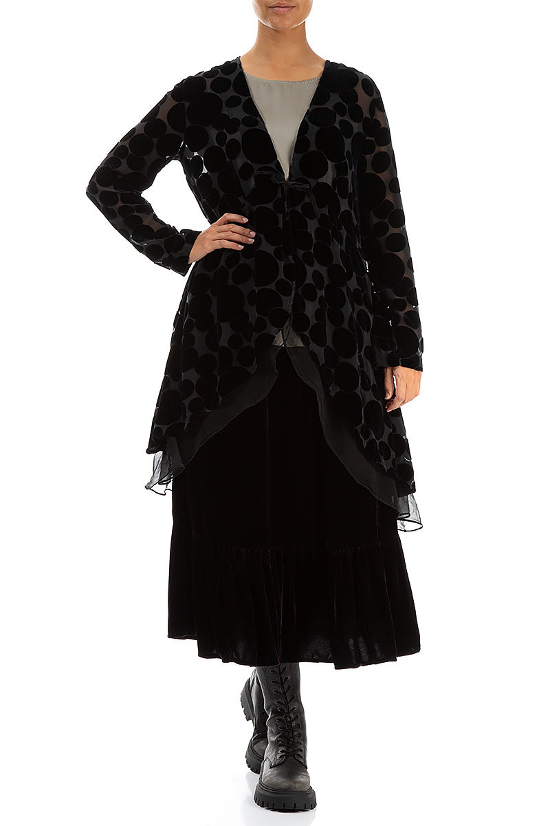 Flowy Silk Hem Midnight Blue Devoré Bubbles Silk Velvet Jacket