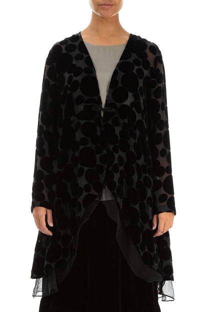 Flowy Silk Hem Midnight Blue Devoré Bubbles Silk Velvet Jacket