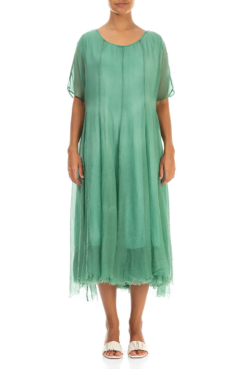 Flowy Soft Tie-Dye Green Silk Chiffon Dress