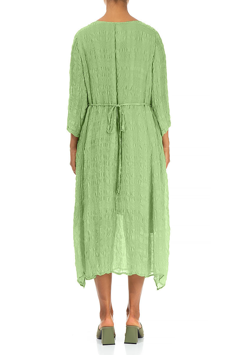 Flowy Tie Up Green Sorbet Textured Silk Dress