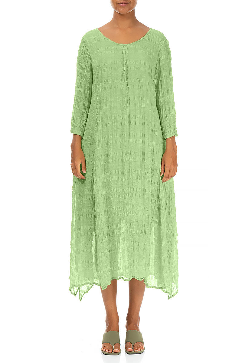 Flowy Tie Up Green Sorbet Textured Silk Dress