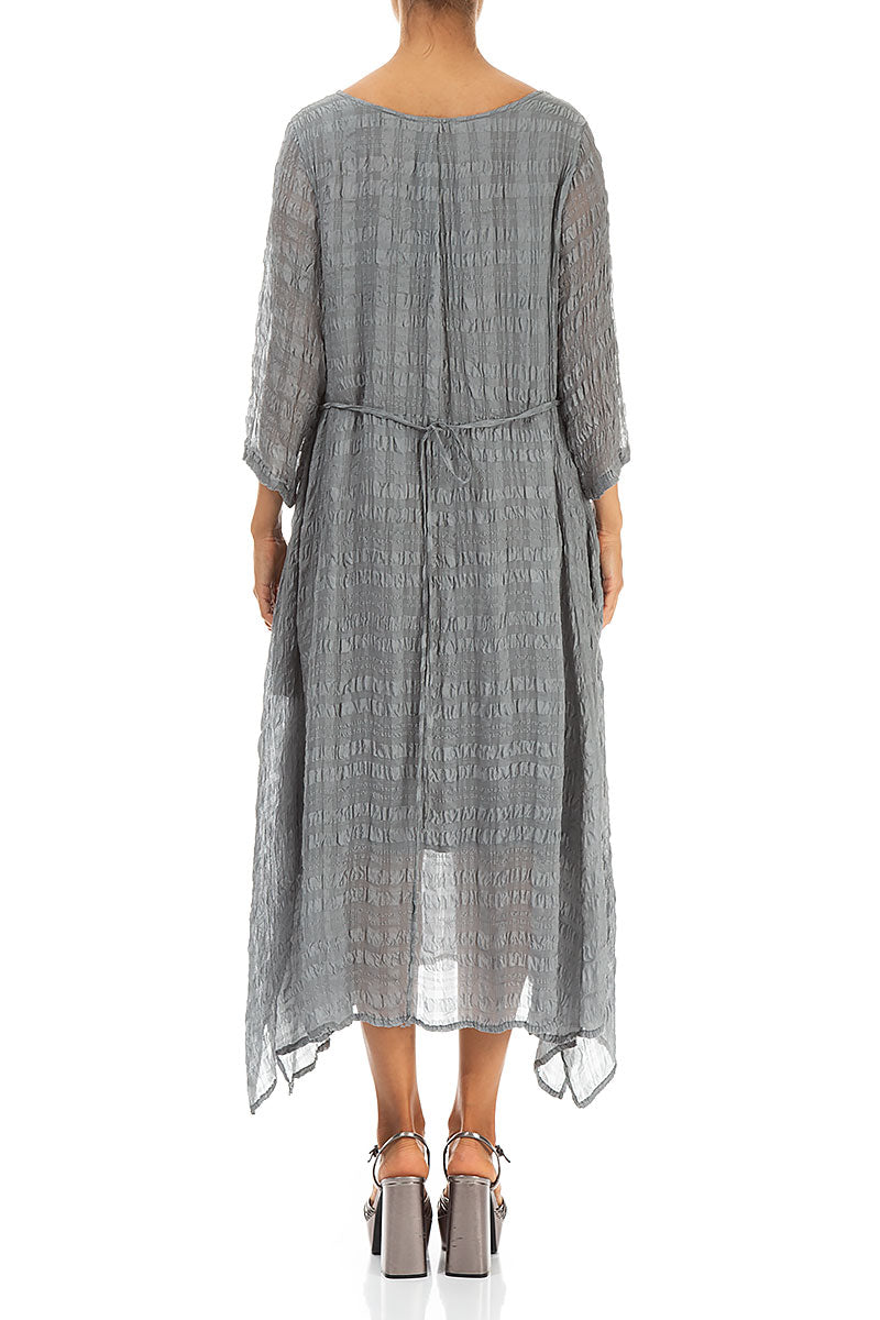 Flowy Tie Up Grey Textured Silk Dress 2