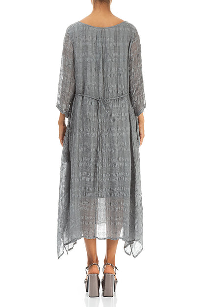 Flowy Tie Up Grey Textured Silk Dress 2