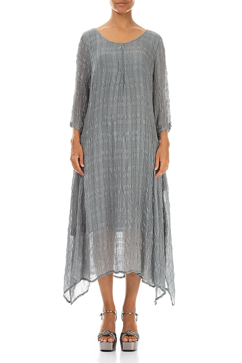 Flowy Tie Up Grey Textured Silk Dress 1