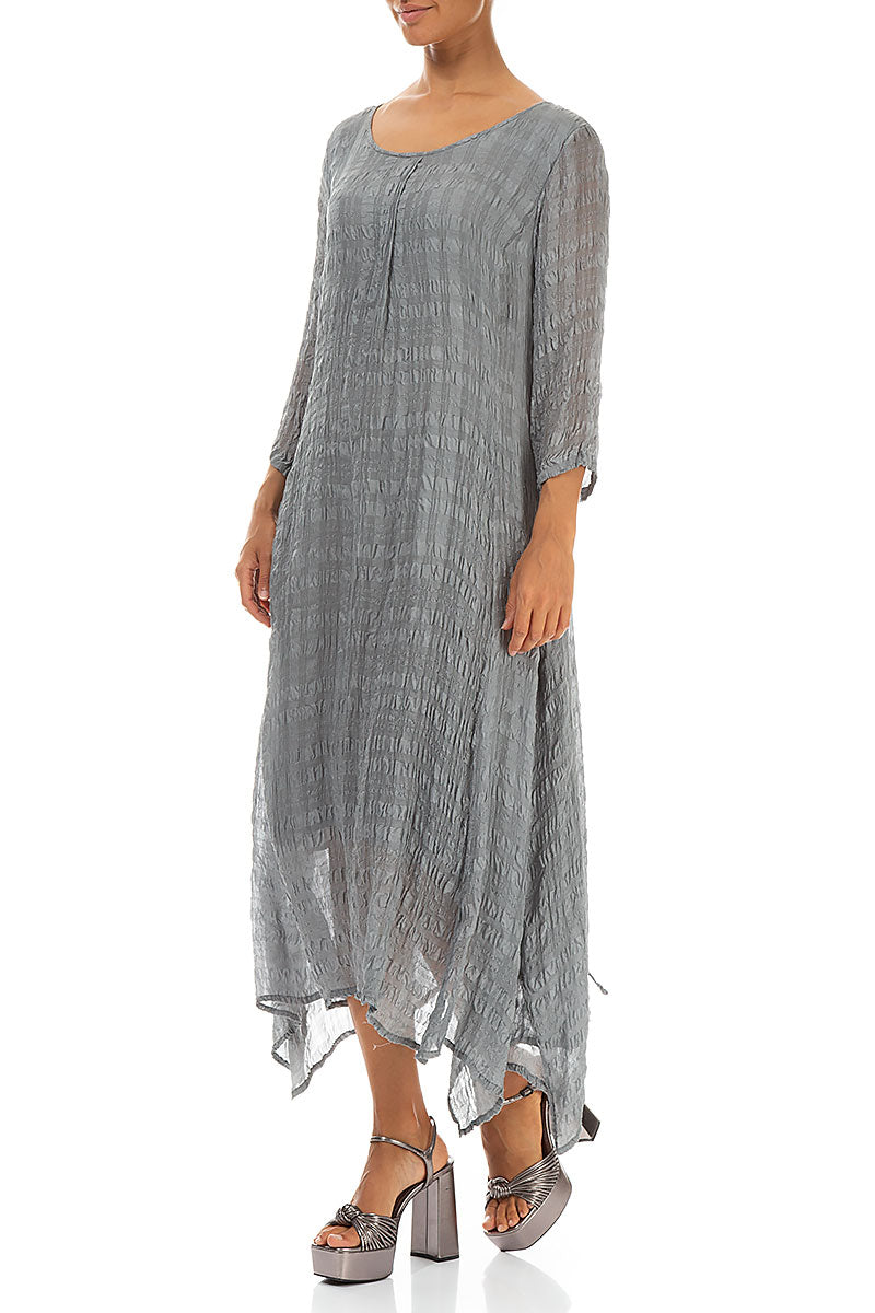 Flowy Tie Up Grey Textured Silk Dress 4