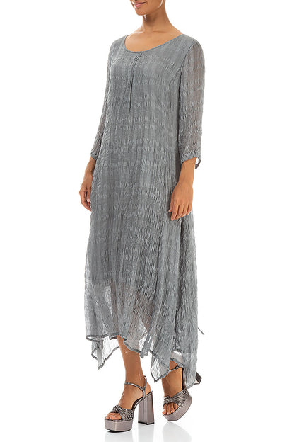 Flowy Tie Up Grey Textured Silk Dress 4